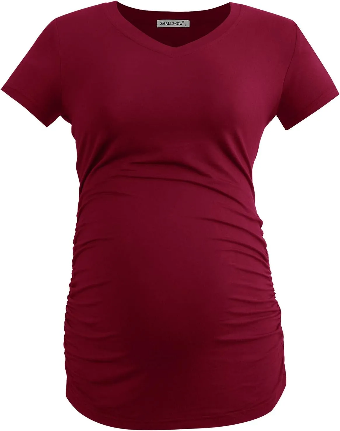 Smallshow Women's V Neck Maternity Clothes Tops Side Ruched Pregnancy T Shirt