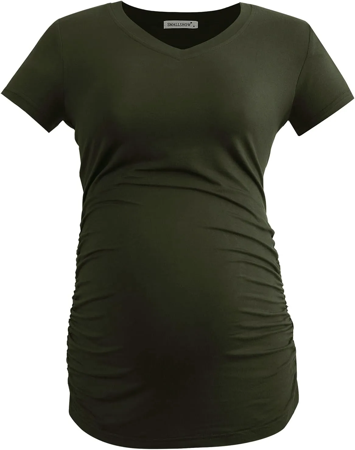 Smallshow Women's V Neck Maternity Clothes Tops Side Ruched Pregnancy T Shirt