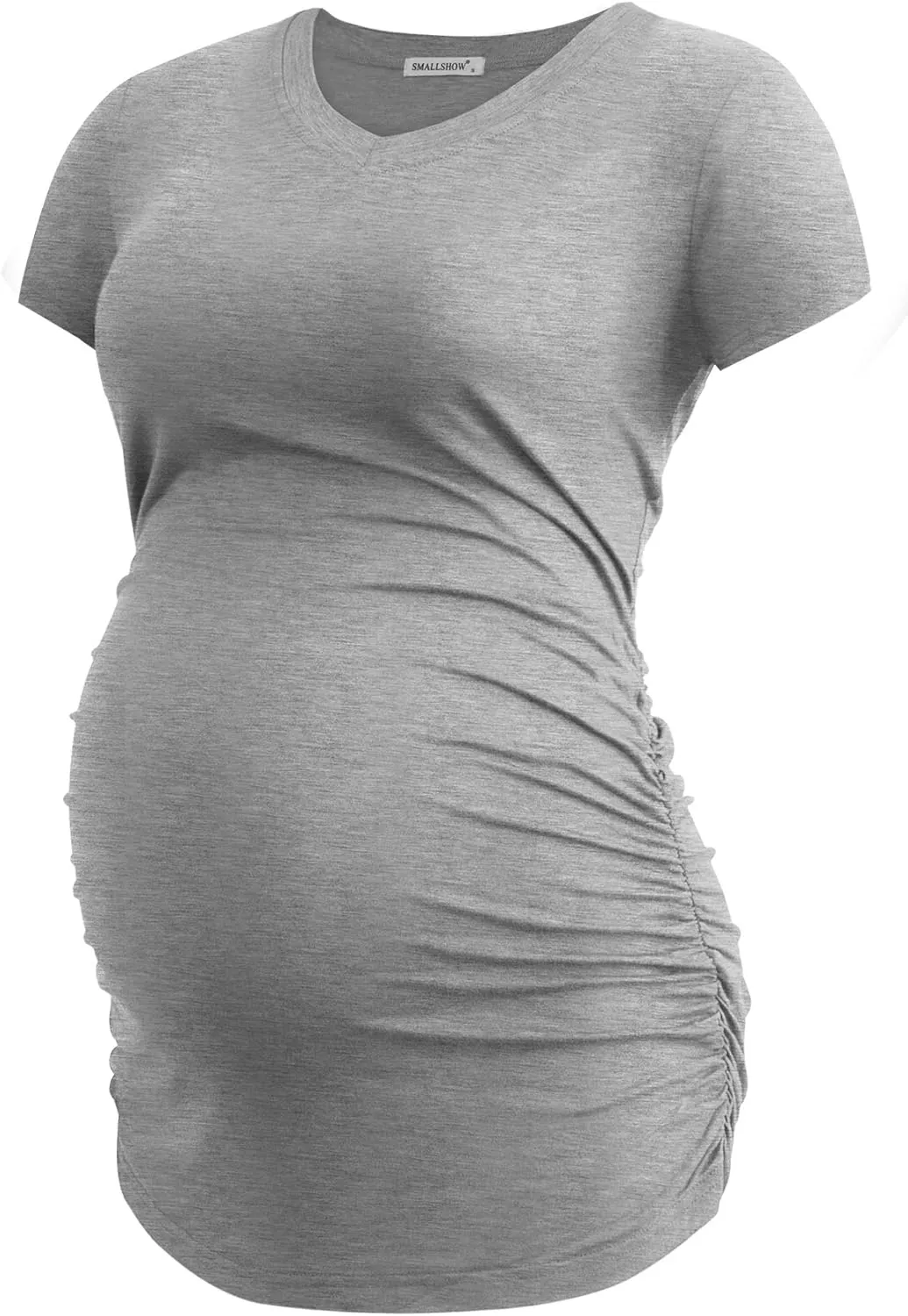 Smallshow Women's V Neck Maternity Clothes Tops Side Ruched Pregnancy T Shirt