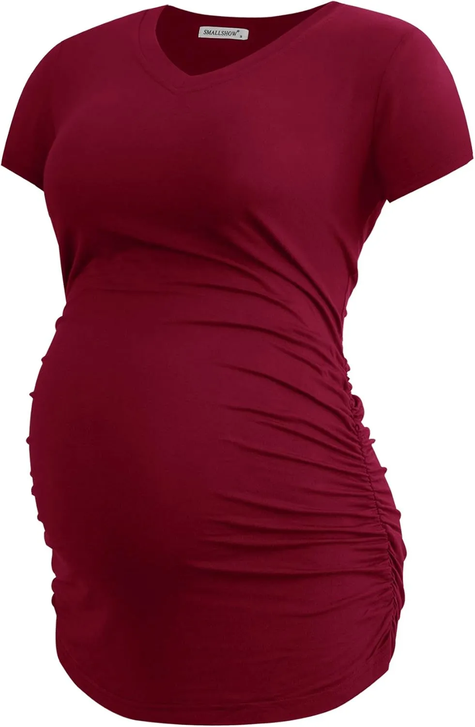 Smallshow Women's V Neck Maternity Clothes Tops Side Ruched Pregnancy T Shirt