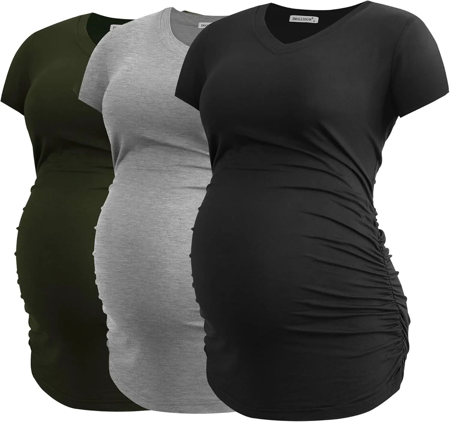 Smallshow Women's V Neck Maternity Clothes Tops Side Ruched Pregnancy T Shirt