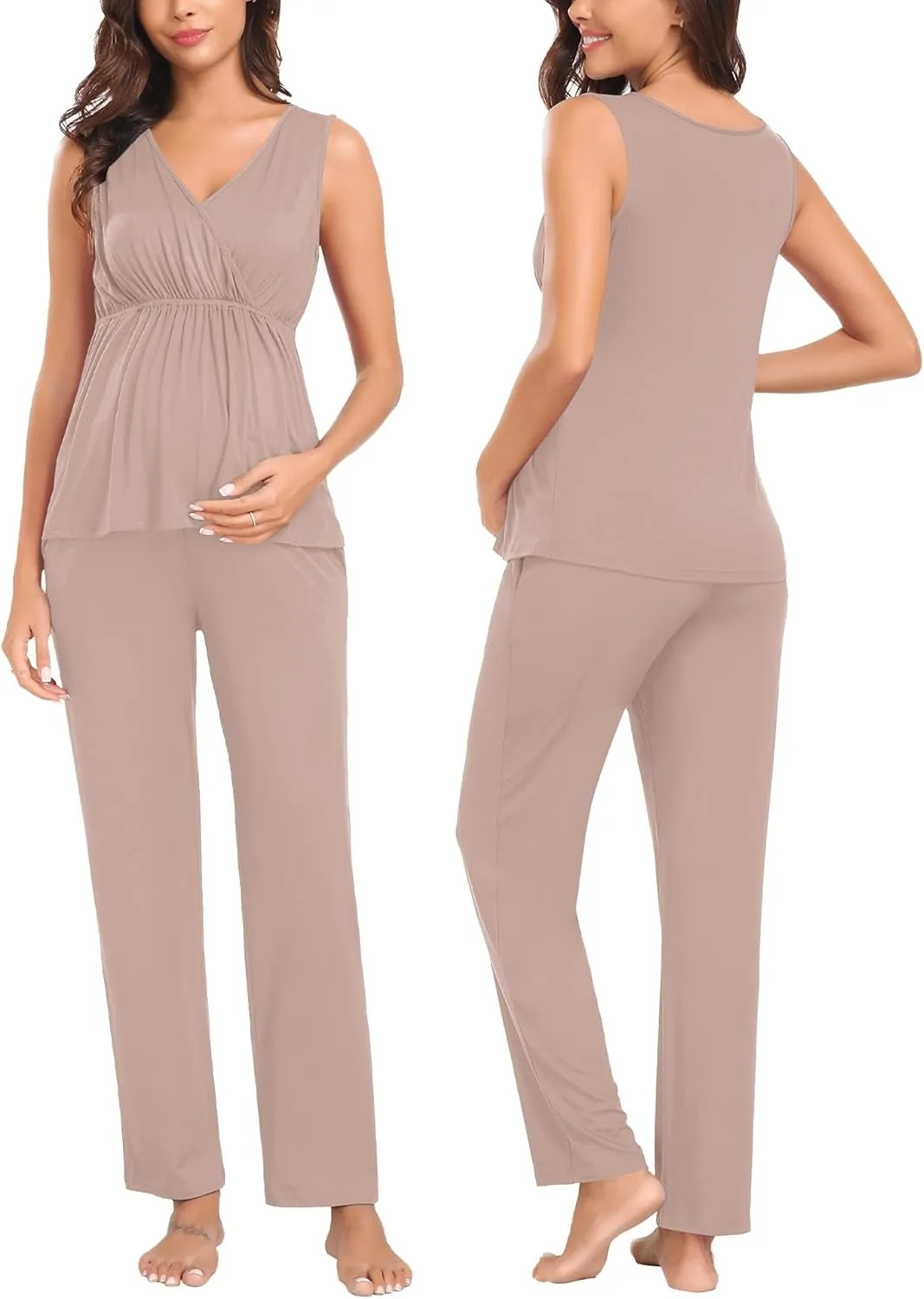 SWOMOG Maternity Nursing Robe Set 3 Piece Postpartum Breastfeeding Pajamas 3 in 1 Hospital Labor Delivery Pregnancy Pjs