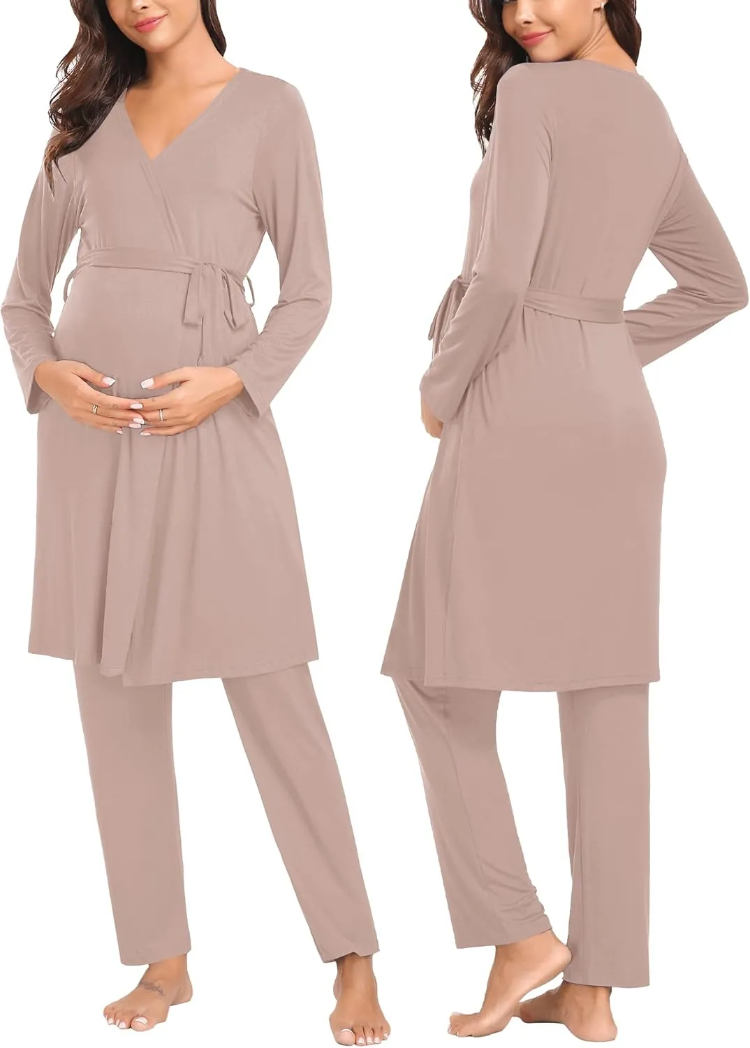 SWOMOG Maternity Nursing Robe Set 3 Piece Postpartum Breastfeeding Pajamas 3 in 1 Hospital Labor Delivery Pregnancy Pjs