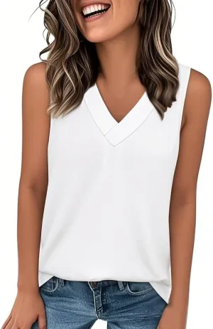 Tank Tops for Women Summer V Neck T-Shirt Trendy Sleeveless Basic Tee Loose Beach Fashion Vacation Outfits