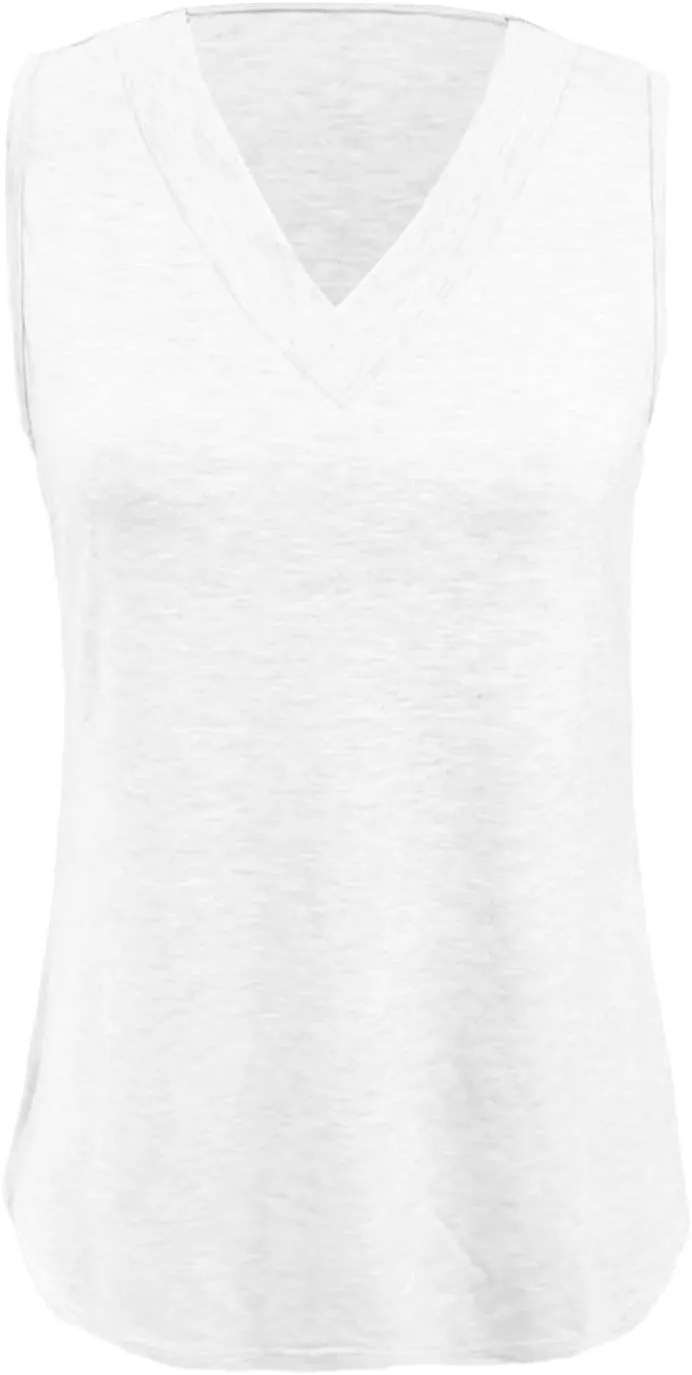 Tank Tops for Women Summer V Neck T-Shirt Trendy Sleeveless Basic Tee Loose Beach Fashion Vacation Outfits