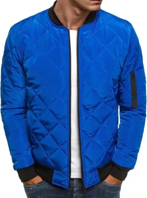 Thatrich Mens Bomber Jacket Lightweight Diamond Quilted Jacket Zip Up Puffer Coat Cropped Winter Jackets Long Sleeve Outwear