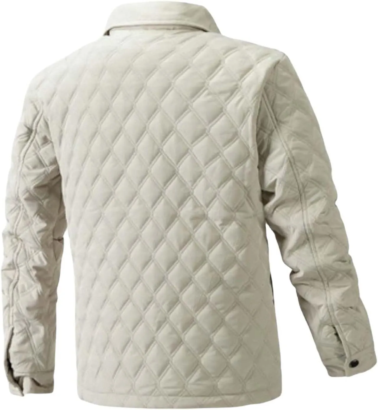 Thatrich Mens Diamond Quilted Lightweight Jacket Button Down Lapel Shirt Long Sleeve Winter Coat Warm Outdoor Jacket Outwear