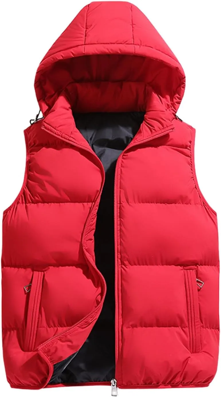 Thatrich Mens Winter Vest Sleeveless Puffer Jackets Hooded Casual Vests Oversized Warm Outdoor Coat Padded Puffy Casual Gilet