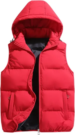 Thatrich Mens Winter Vest Sleeveless Puffer Jackets Hooded Casual Vests Oversized Warm Outdoor Coat Padded Puffy Casual Gilet