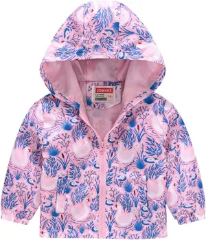 Toddler Boys Girls Floral Print Zip Jacket Hooded Trench Lightweight Kids Rain Coats Windbreaker Casual Outerwear