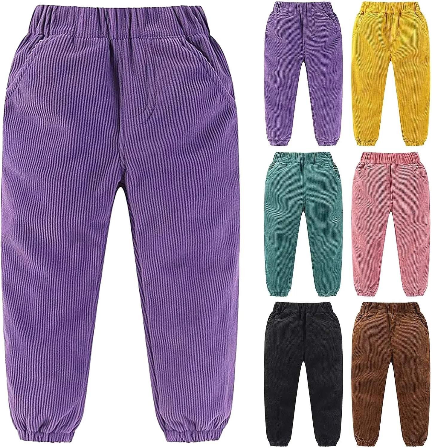 Toddler Boys Girls Kids Corduroy Sweatpants Unisex Elastic Waist Jogger Pants Solid Fall Winter Active Pants Bottoms