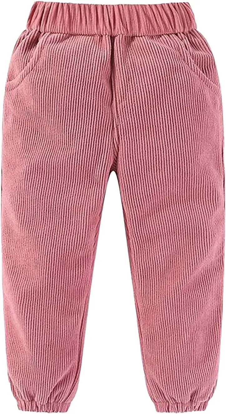 Toddler Boys Girls Kids Corduroy Sweatpants Unisex Elastic Waist Jogger Pants Solid Fall Winter Active Pants Bottoms