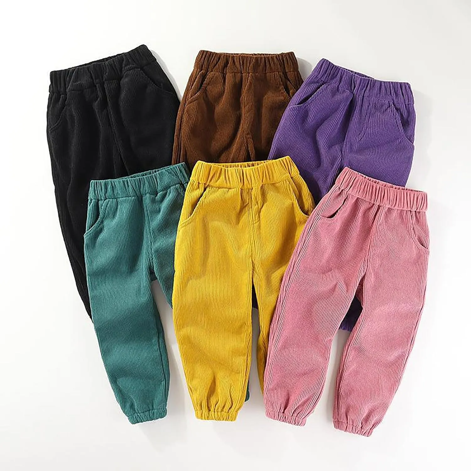Toddler Boys Girls Kids Corduroy Sweatpants Unisex Elastic Waist Jogger Pants Solid Fall Winter Active Pants Bottoms