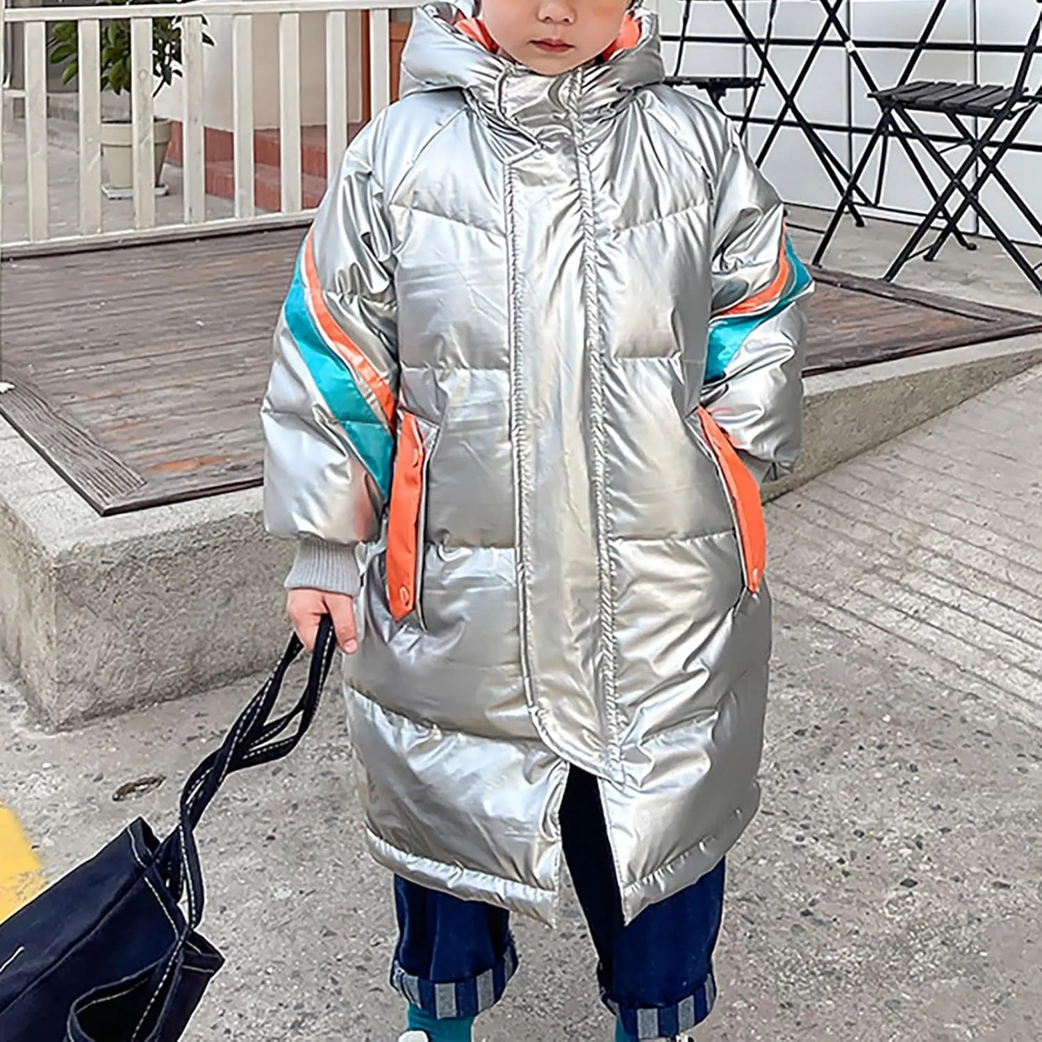 Toddler Girls Boys Metallic Winter Warm Coat Long Puffer Jacket Insulated Shiny Down Hooded Water 𝐑esistant Coat