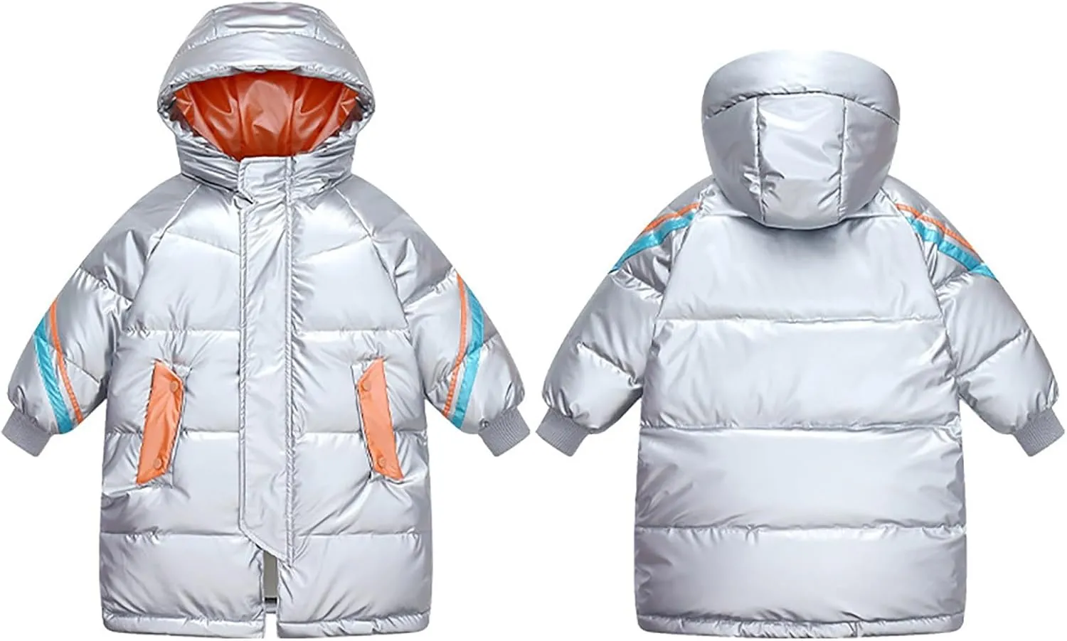 Toddler Girls Boys Metallic Winter Warm Coat Long Puffer Jacket Insulated Shiny Down Hooded Water 𝐑esistant Coat