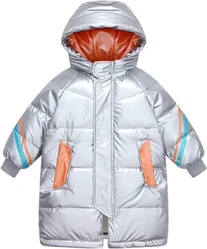 Toddler Girls Boys Metallic Winter Warm Coat Long Puffer Jacket Insulated Shiny Down Hooded Water 𝐑esistant Coat