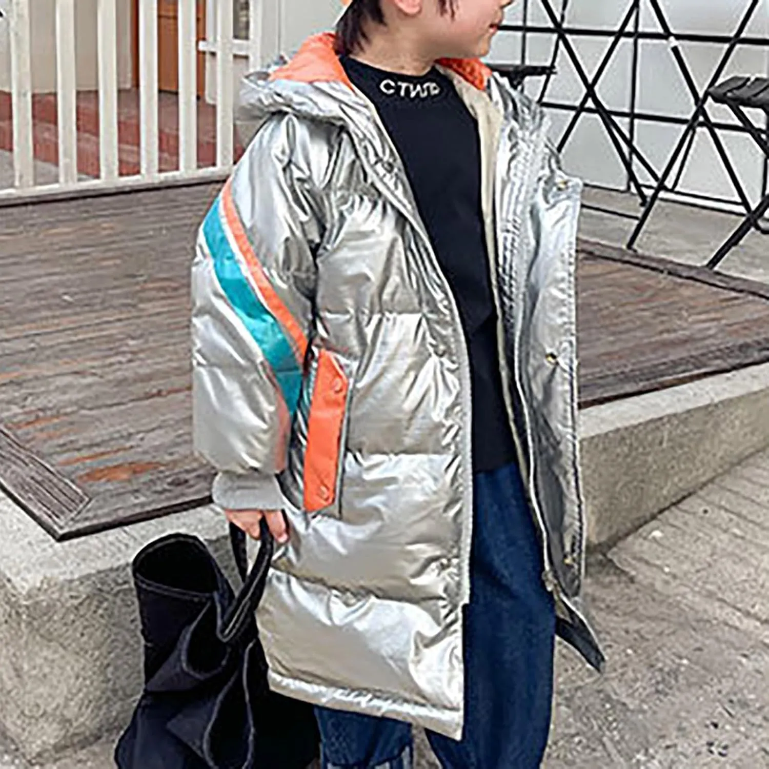 Toddler Girls Boys Metallic Winter Warm Coat Long Puffer Jacket Insulated Shiny Down Hooded Water 𝐑esistant Coat