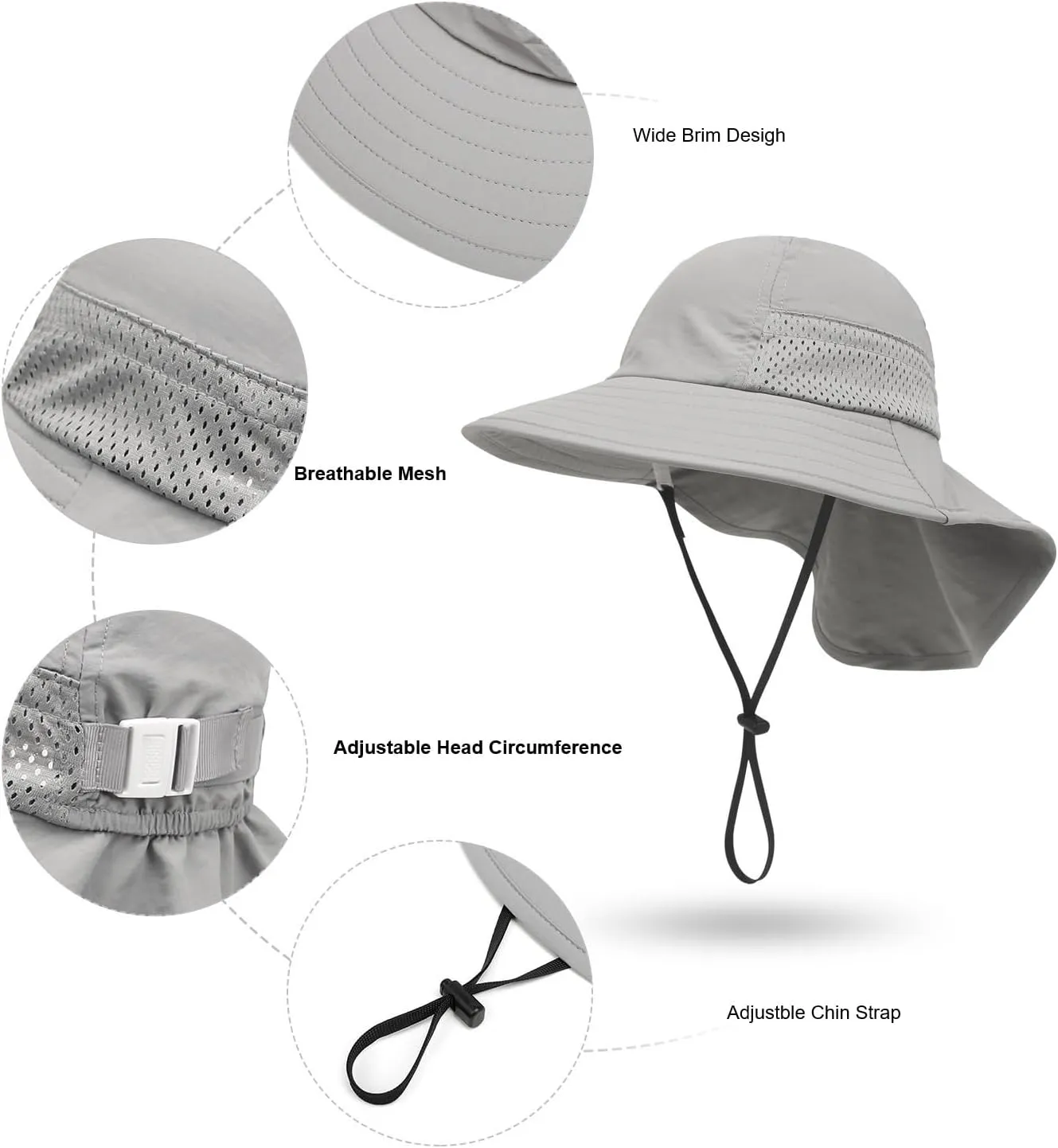 Toddler Kids Girls Boys Sun Hat Summer UPF 50  Protection Caps Wide Brim Neck Flap Beach Play Hats Age 1-7 Years