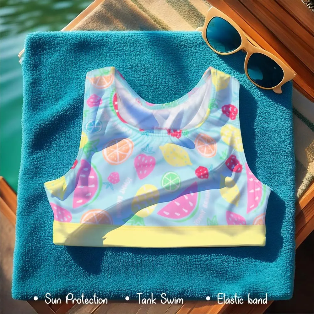 Tommy Bahama Girls 2-Piece Swimsuit Set, Racerback Top and Bikini Bottoms, Quick-Drying Tropical Print Swimwear for Kids