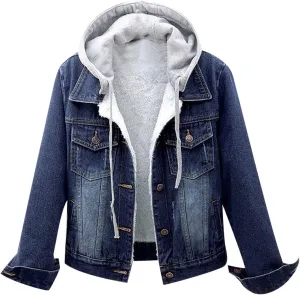 tuduoms Womens Sherpa Lined Denim Jacket Trucker Jacket Teen Girls Streetwear Boyfriend Jean Jacket Warm Winter Coat Outwear
