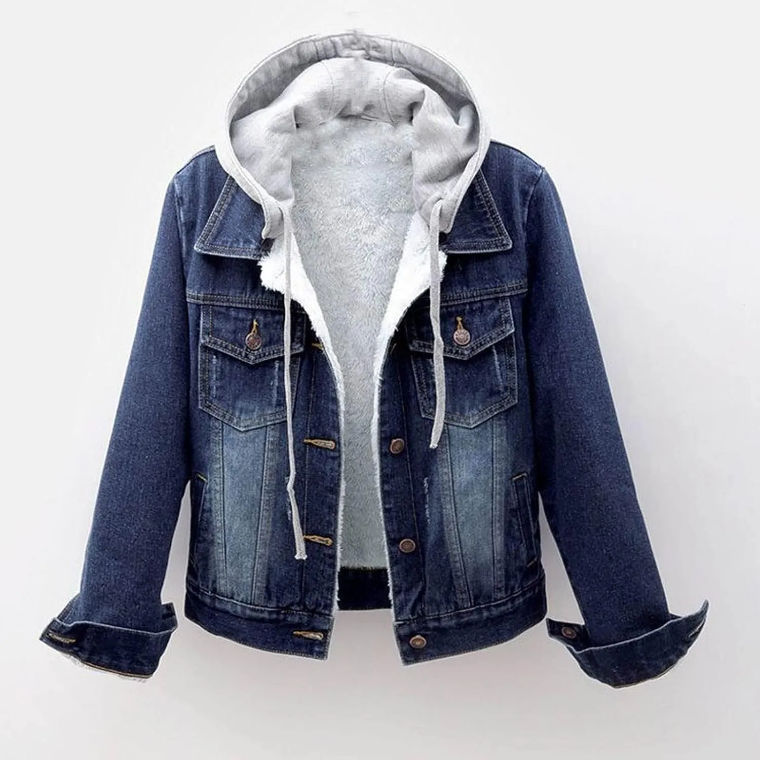 tuduoms Womens Sherpa Lined Denim Jacket Trucker Jacket Teen Girls Streetwear Boyfriend Jean Jacket Warm Winter Coat Outwear