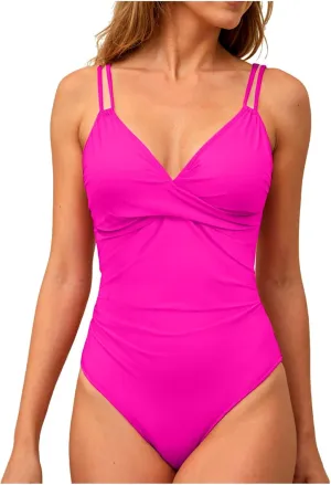 TUQIDEWU One Piece Swimsuit Women Tummy Control Bathing Suit for Women One Piece V Neck Backless 1 Piece Slimming Swim Suit
