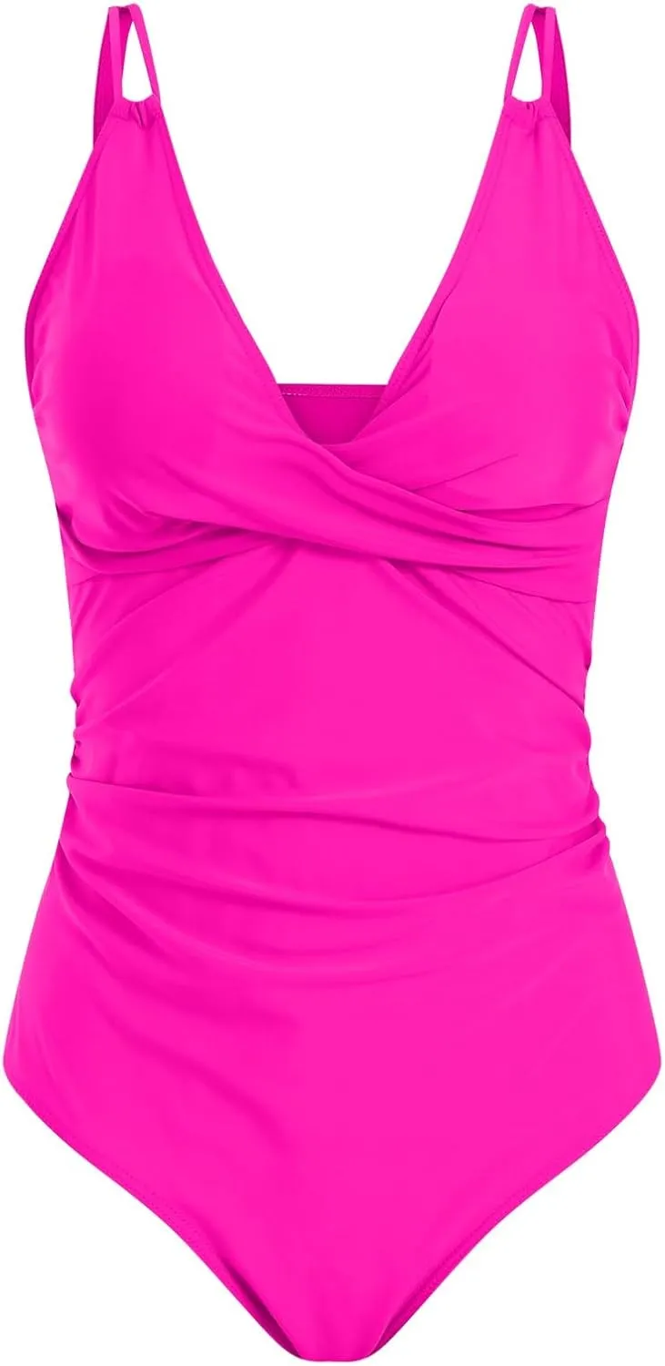 TUQIDEWU One Piece Swimsuit Women Tummy Control Bathing Suit for Women One Piece V Neck Backless 1 Piece Slimming Swim Suit