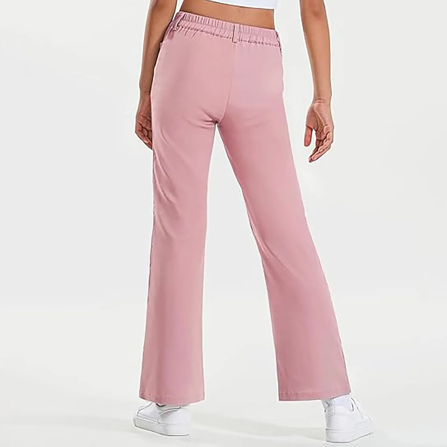 Uniform Pants for Girls,Kids High Waisted Straight Leg Dress Pants,Casual Stretchy Trousers with Pockets Size 5-14 Years