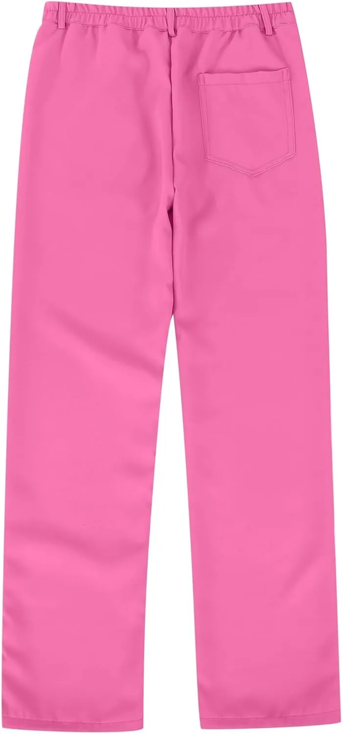 Uniform Pants for Girls,Kids High Waisted Straight Leg Dress Pants,Casual Stretchy Trousers with Pockets Size 5-14 Years