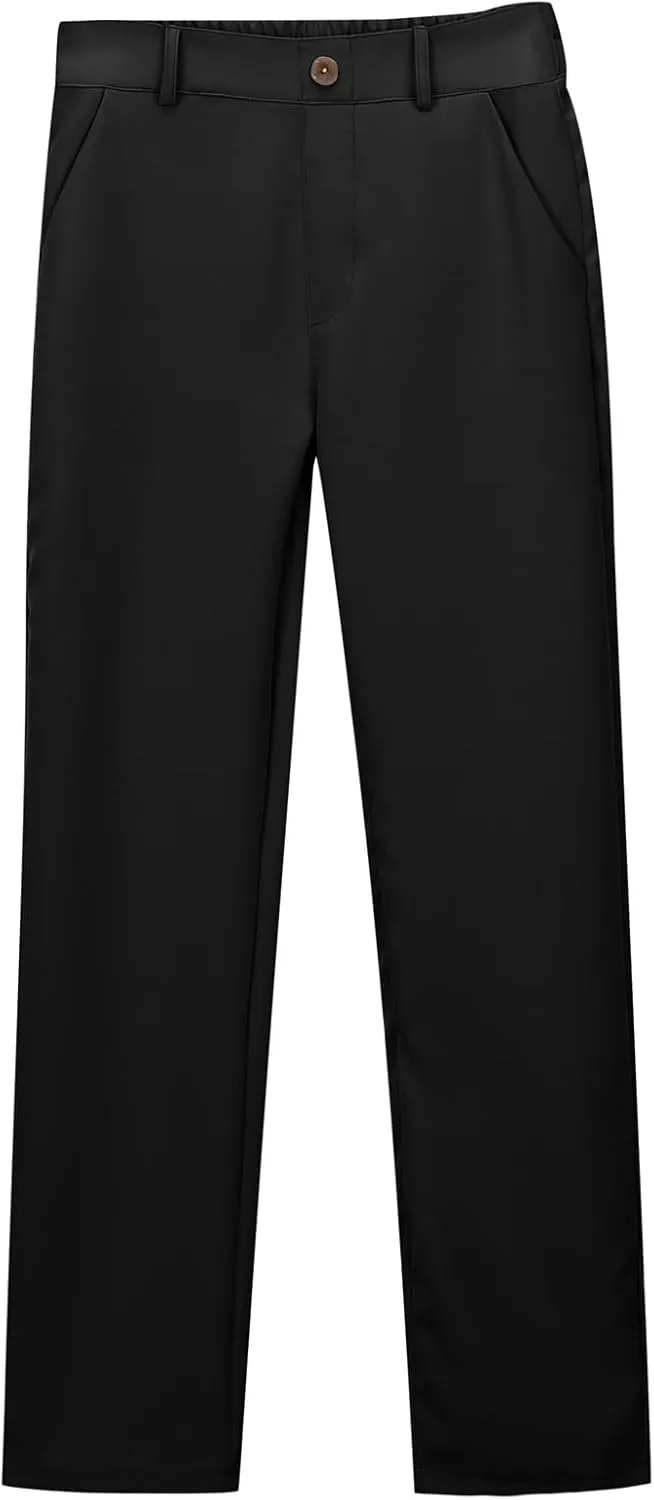 Uniform Pants for Girls,Kids High Waisted Straight Leg Dress Pants,Casual Stretchy Trousers with Pockets Size 5-14 Years