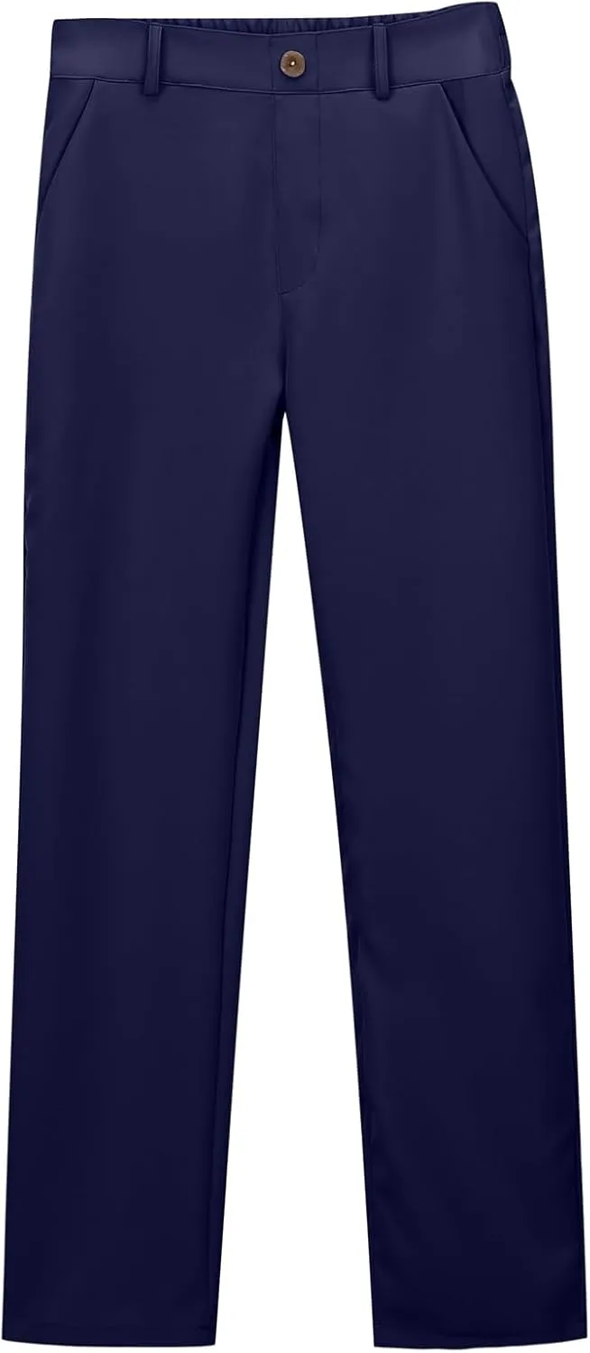 Uniform Pants for Girls,Kids High Waisted Straight Leg Dress Pants,Casual Stretchy Trousers with Pockets Size 5-14 Years