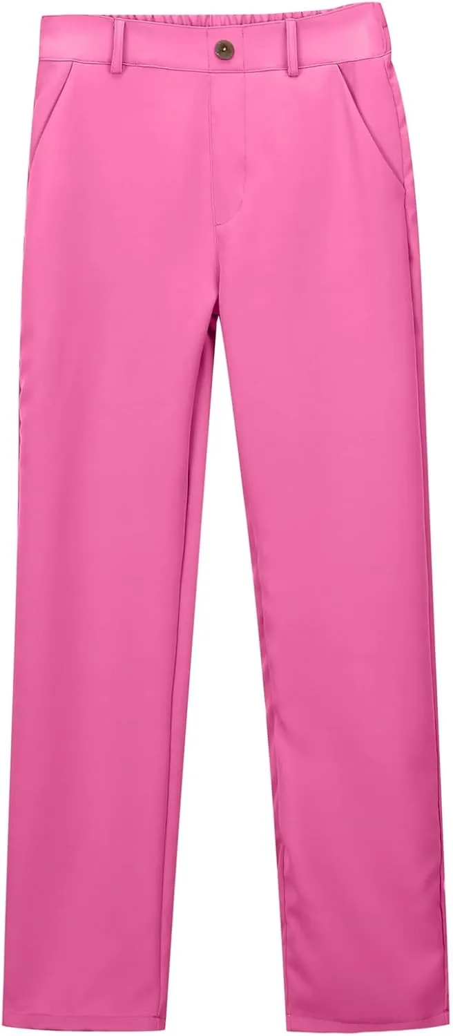Uniform Pants for Girls,Kids High Waisted Straight Leg Dress Pants,Casual Stretchy Trousers with Pockets Size 5-14 Years