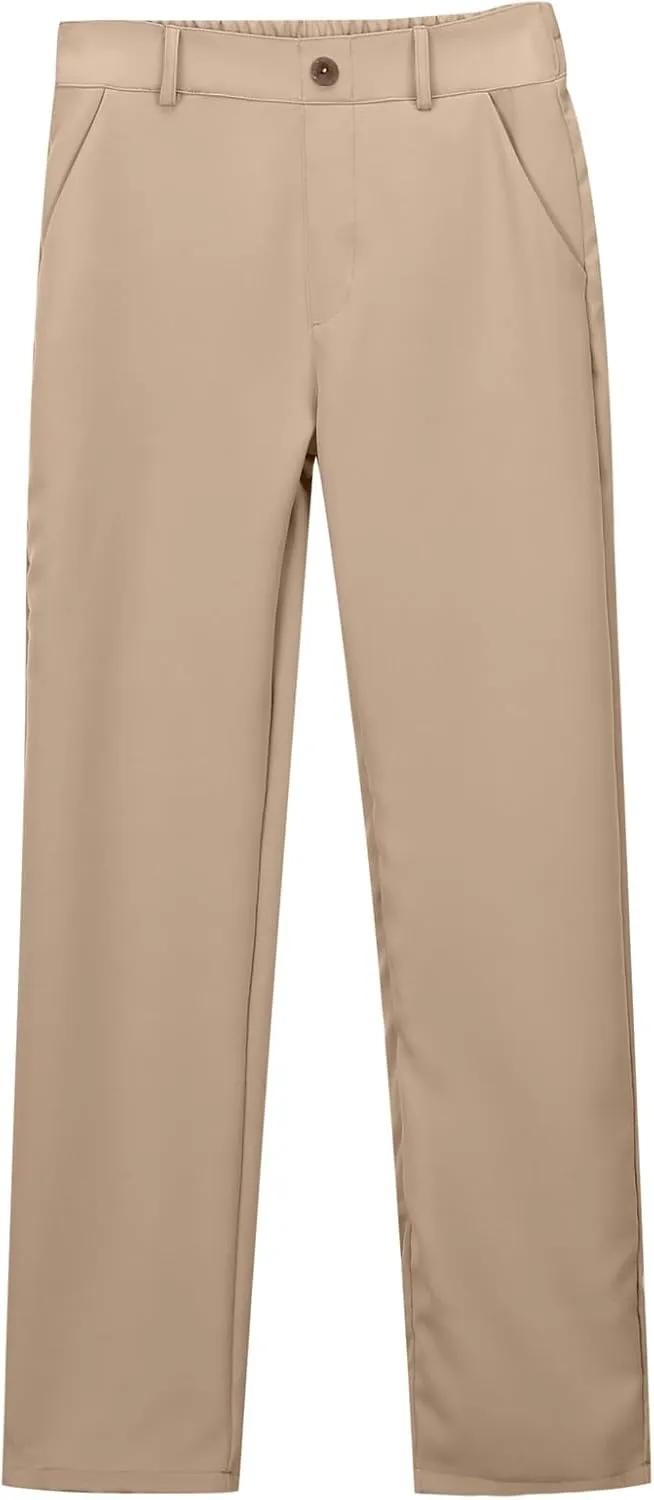 Uniform Pants for Girls,Kids High Waisted Straight Leg Dress Pants,Casual Stretchy Trousers with Pockets Size 5-14 Years