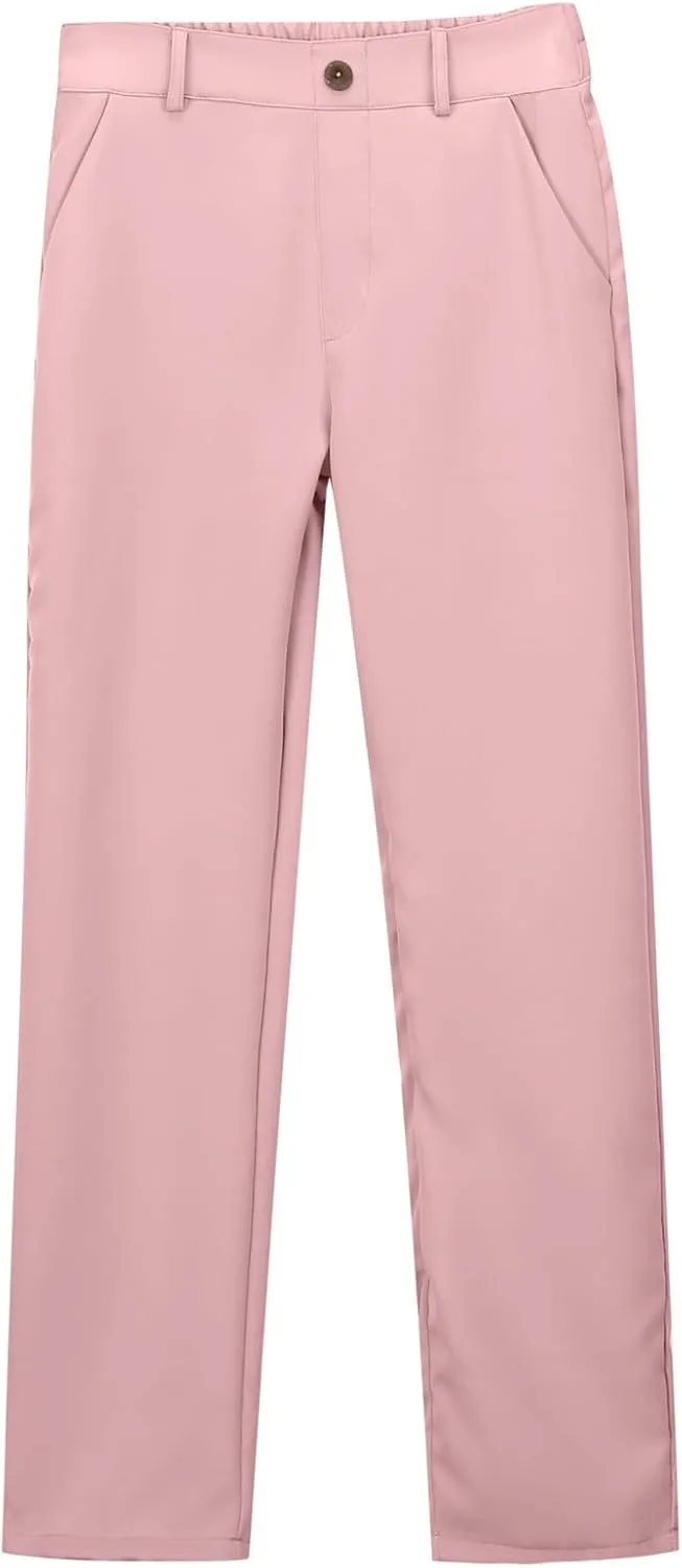 Uniform Pants for Girls,Kids High Waisted Straight Leg Dress Pants,Casual Stretchy Trousers with Pockets Size 5-14 Years