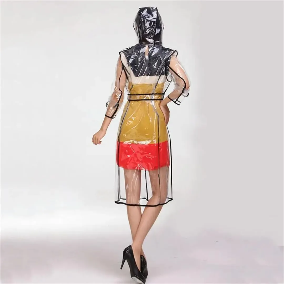 Unisex Clear PVC Trench Coat Belted Hooded Weather-Resistant Spring Cycling Gear