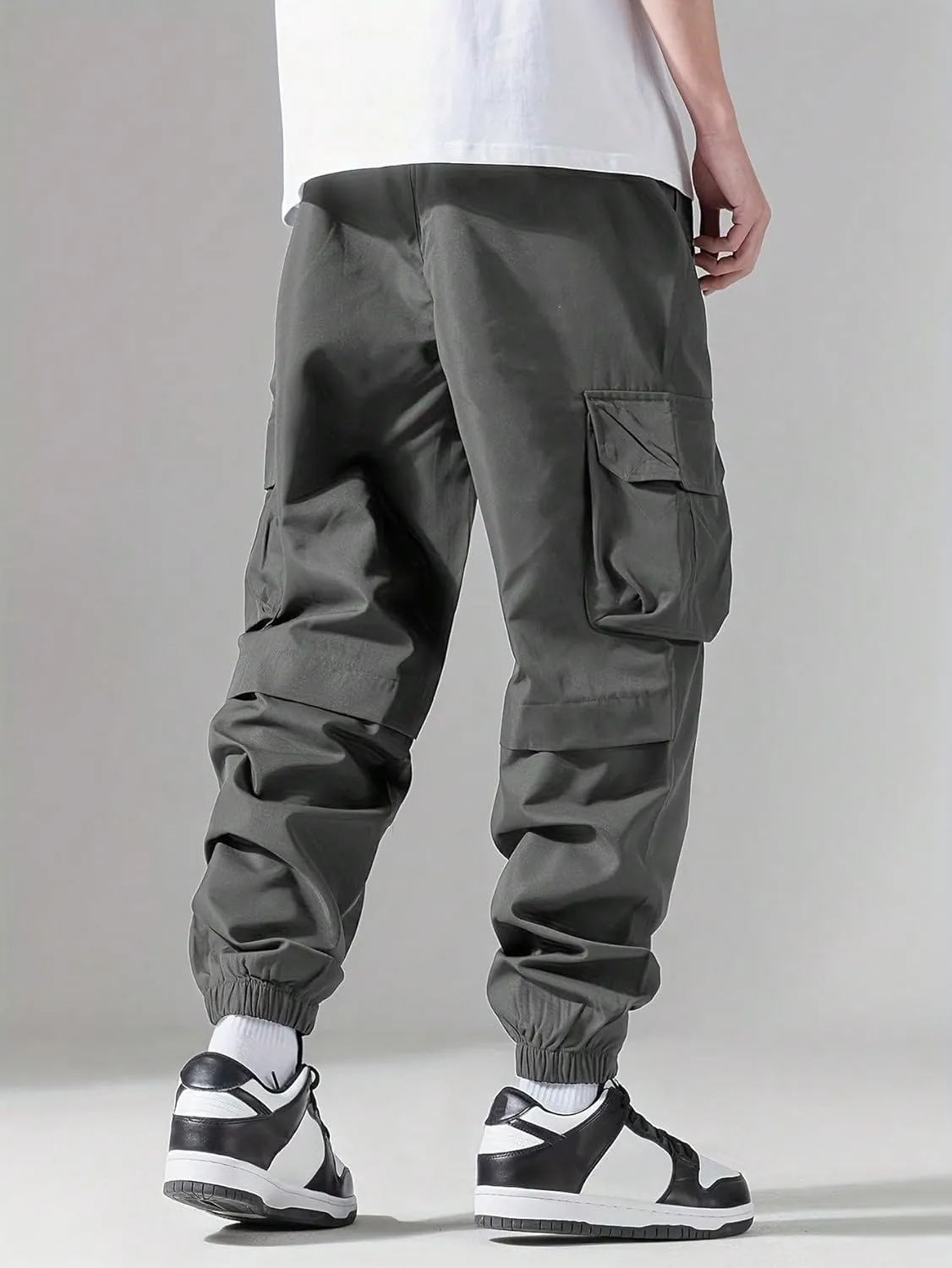 Verdusa Men's Cargo Pants Elastic Wasit Workout Joggers Tactical Pro Club Sweat Bottoms with Pockets