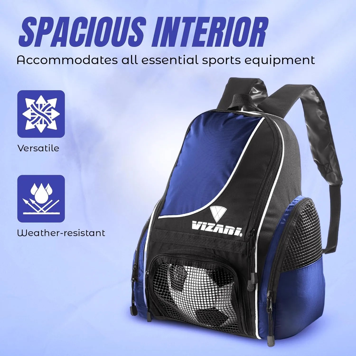 Vizari Solano Soccer Backpack With Ball Compartment and Vented Ball Pocket and Mesh Side Cargo Pockets for Adults and Teens