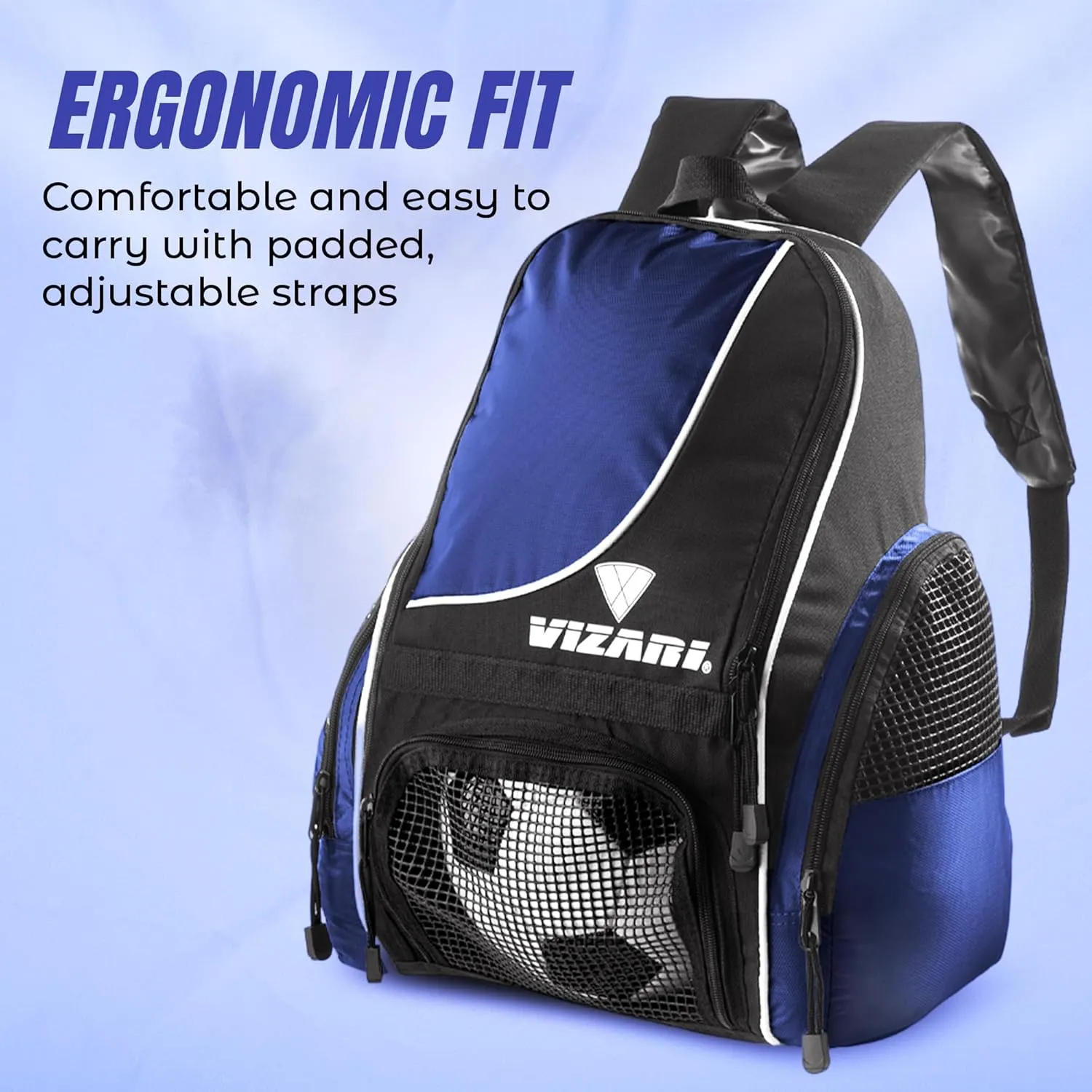 Vizari Solano Soccer Backpack With Ball Compartment and Vented Ball Pocket and Mesh Side Cargo Pockets for Adults and Teens