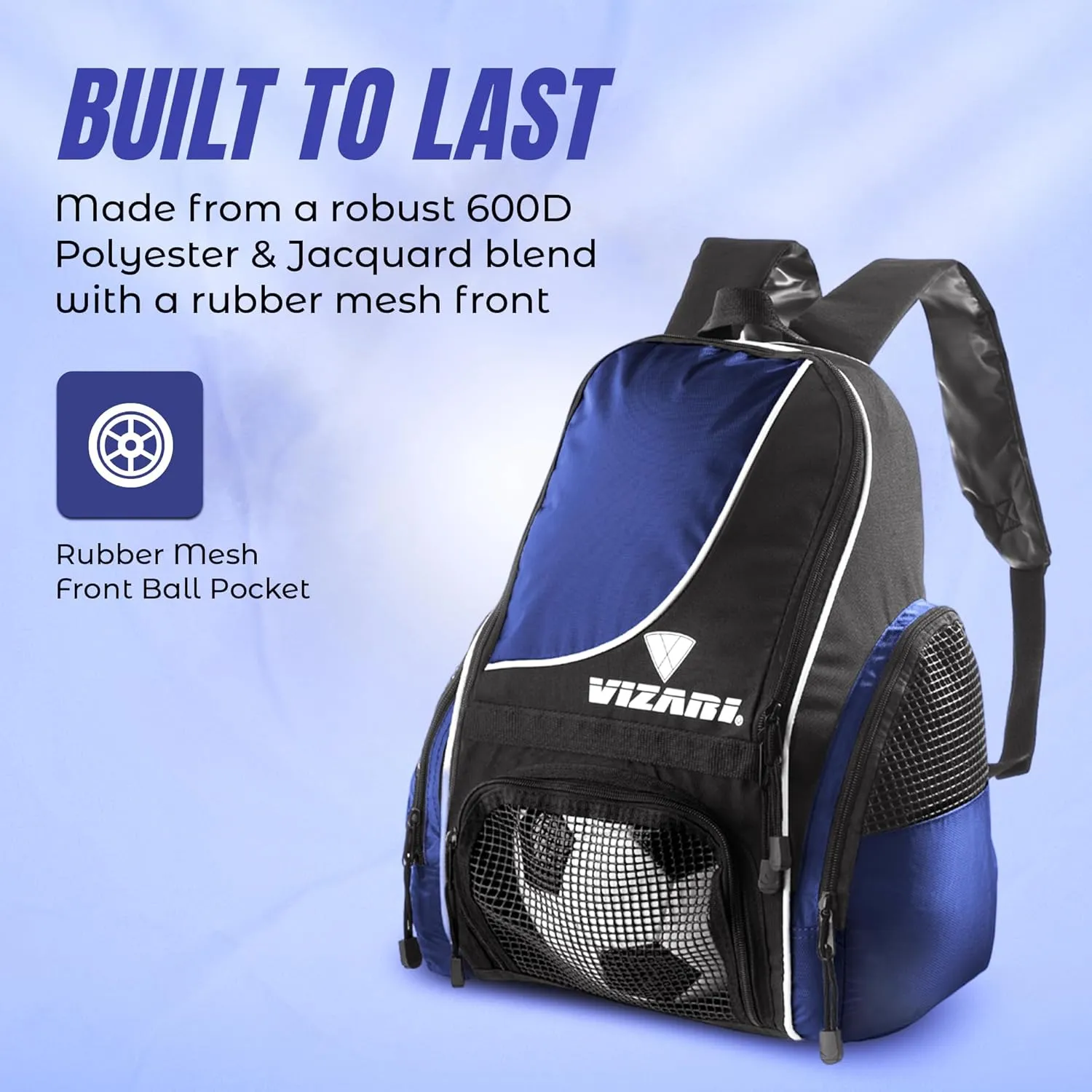 Vizari Solano Soccer Backpack With Ball Compartment and Vented Ball Pocket and Mesh Side Cargo Pockets for Adults and Teens