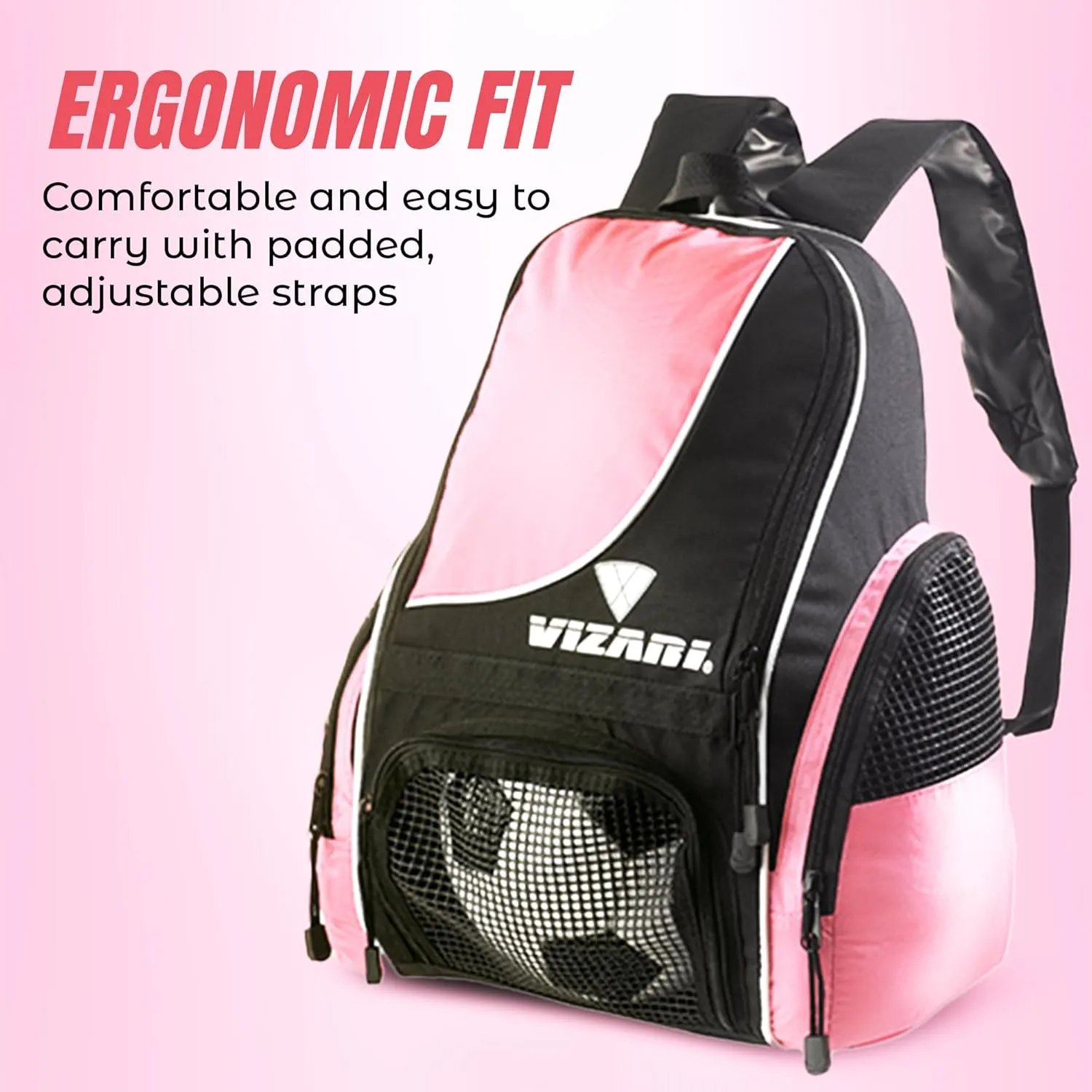 Vizari Solano Soccer Backpack With Ball Compartment and Vented Ball Pocket and Mesh Side Cargo Pockets for Adults and Teens