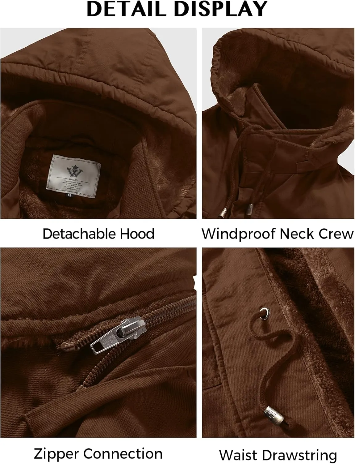 WenVen Men's Winter Military Thicken Parka Jacket Warm Coat with Removable Hood