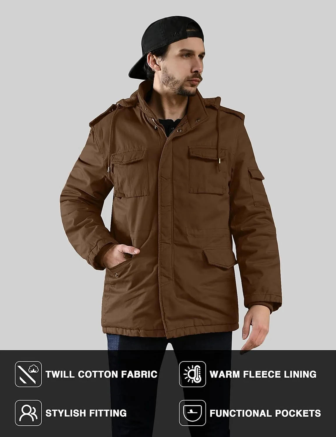 WenVen Men's Winter Military Thicken Parka Jacket Warm Coat with Removable Hood