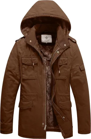 WenVen Men's Winter Military Thicken Parka Jacket Warm Coat with Removable Hood