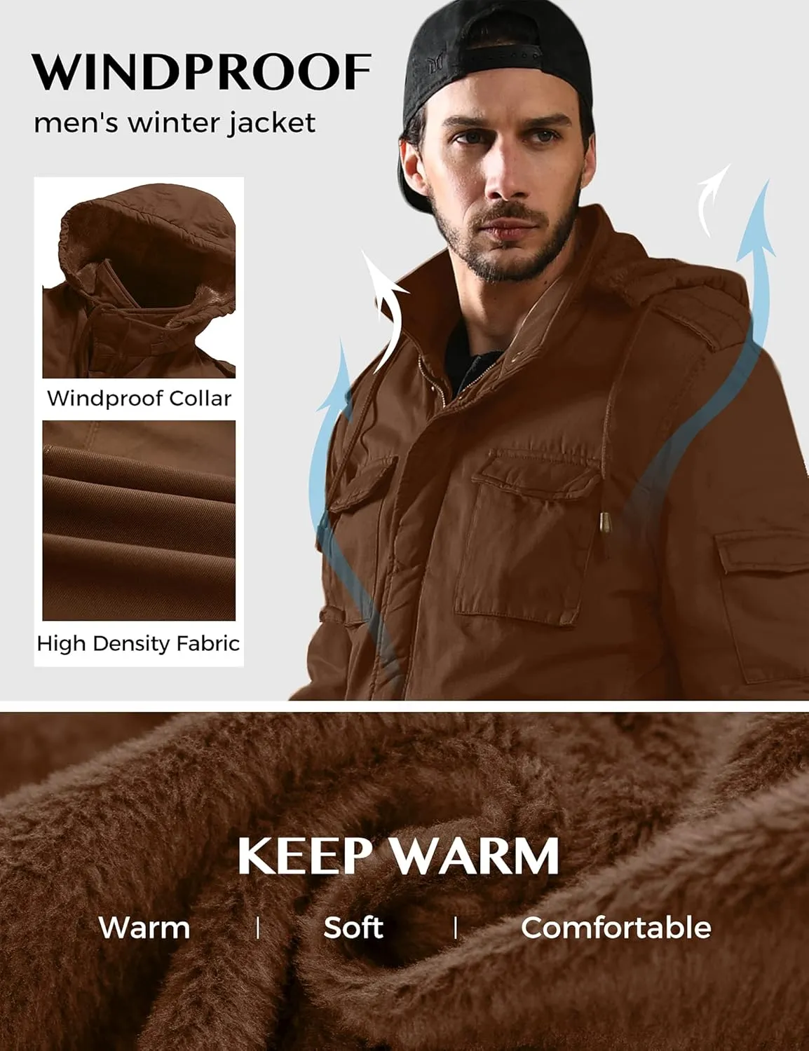 WenVen Men's Winter Military Thicken Parka Jacket Warm Coat with Removable Hood