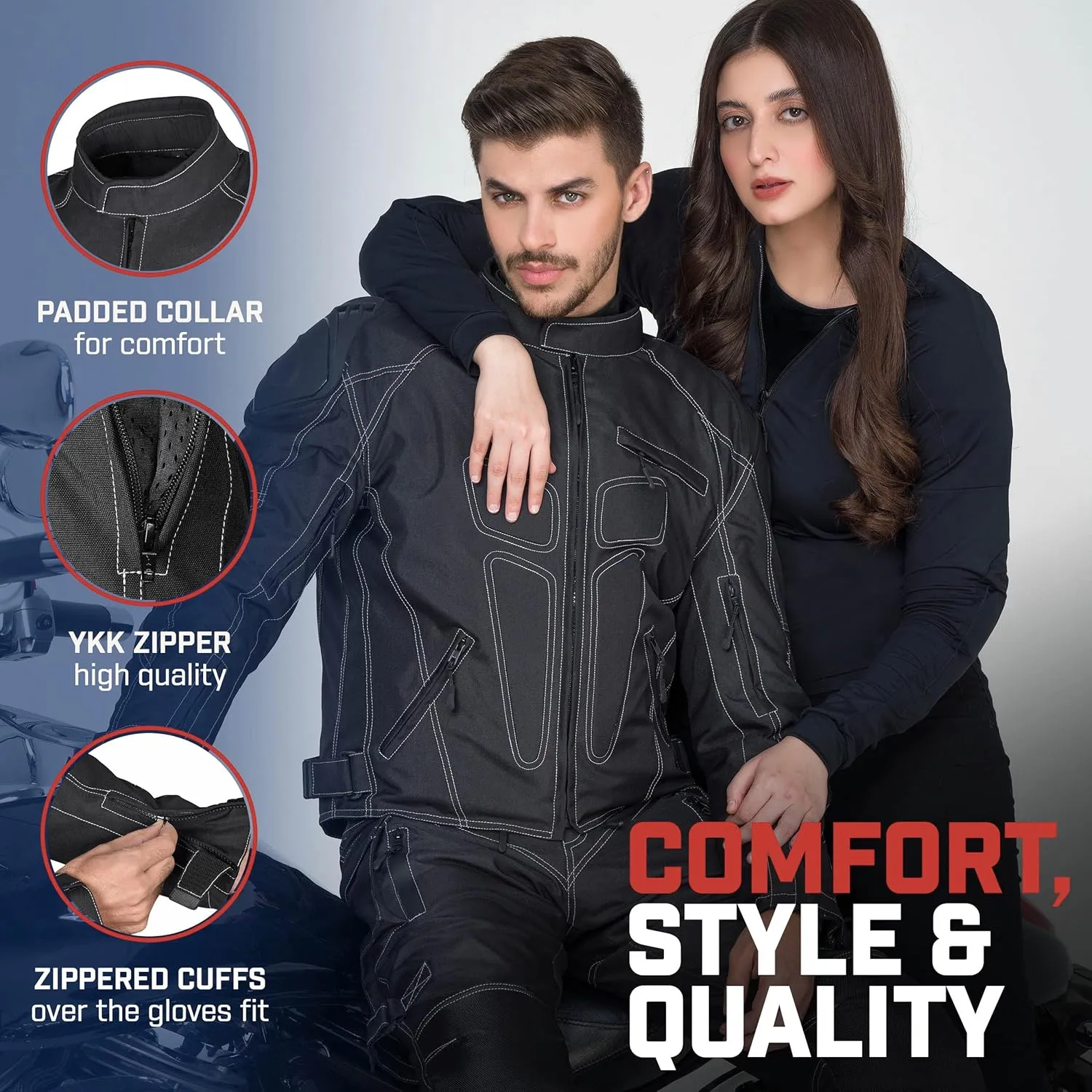 WICKED STOCK Motorcycle Jacket for Men Motorbike Powersport Riding Gear Dirt Bike Racing Adventure Biker Jackets