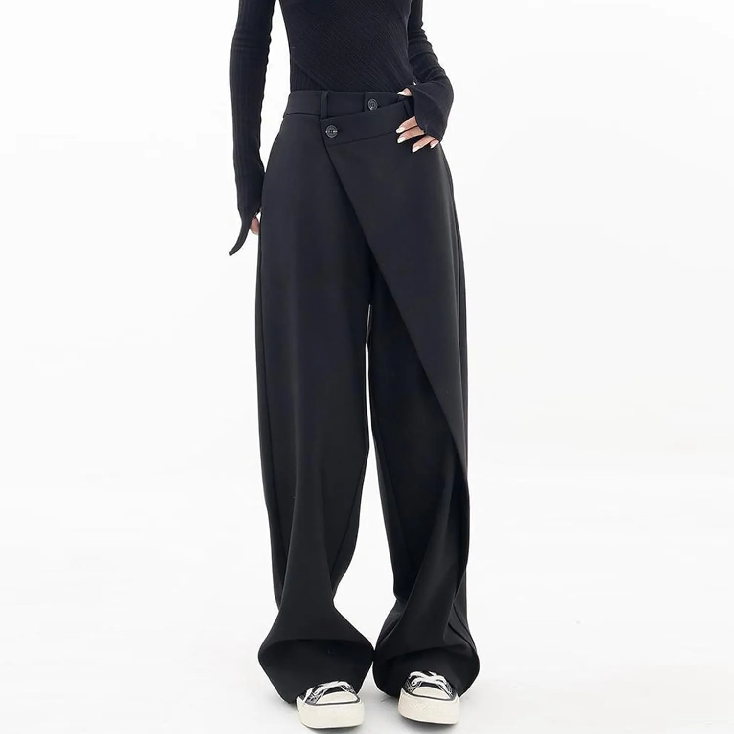 Wide Leg Trousers for Women Elasticated High Waist Straight Leg Dress Pants Lightweight Solid Colour Palazzo Pants