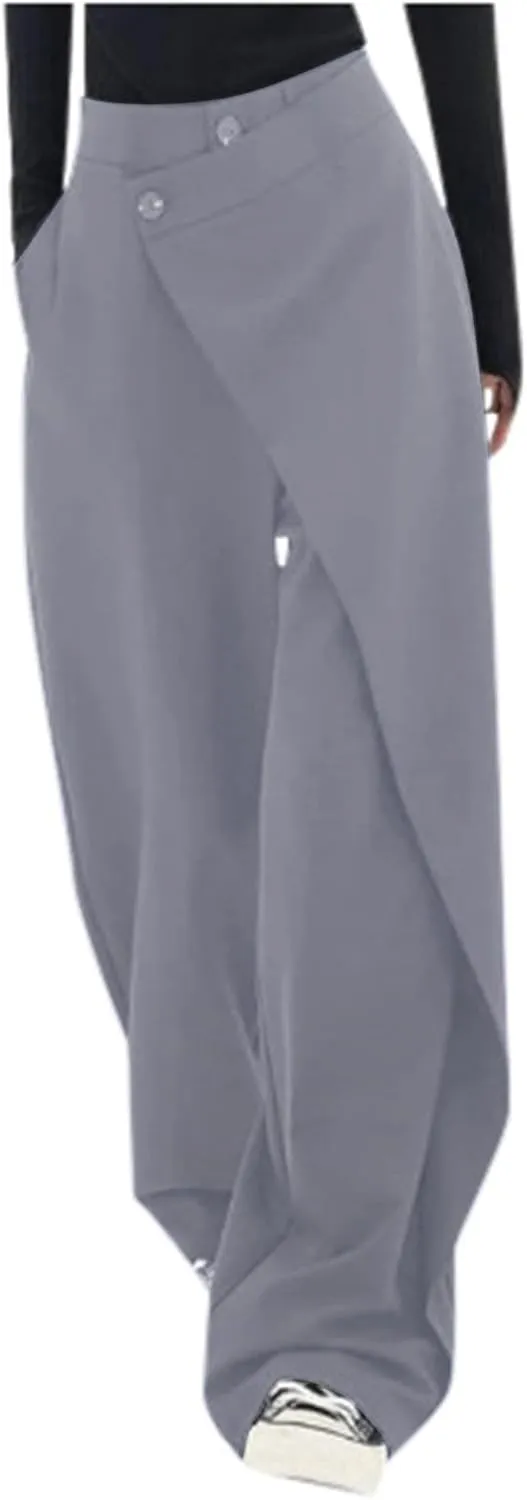 Wide Leg Trousers for Women Elasticated High Waist Straight Leg Dress Pants Lightweight Solid Colour Palazzo Pants