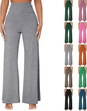 Wide Leg Yoag Pants for Women Slim Fit High Waisted Fleece Linen Leggings Tummy Control Soft Athletic Sweatpants