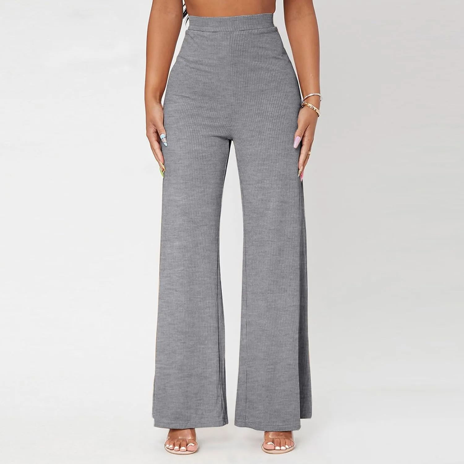 Wide Leg Yoag Pants for Women Slim Fit High Waisted Fleece Linen Leggings Tummy Control Soft Athletic Sweatpants
