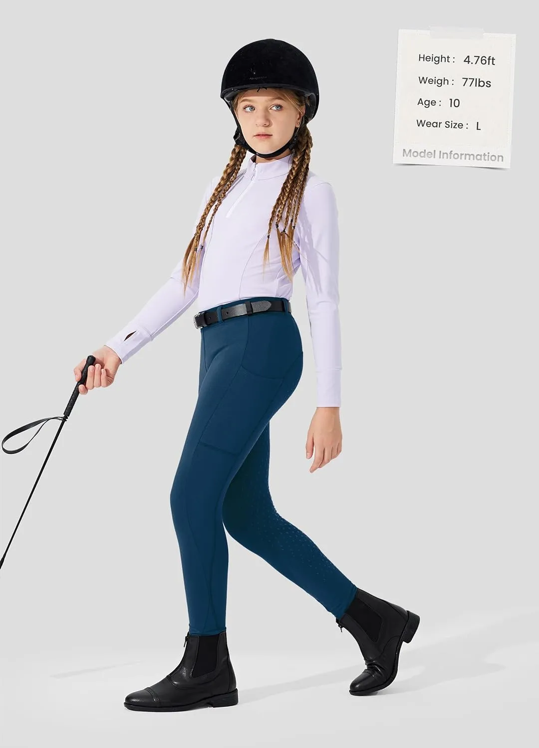 Willit Girls Fleece Horse Riding Pants Equestrian Breeches Kids Winter Riding Tights Thermal Schooling Tights